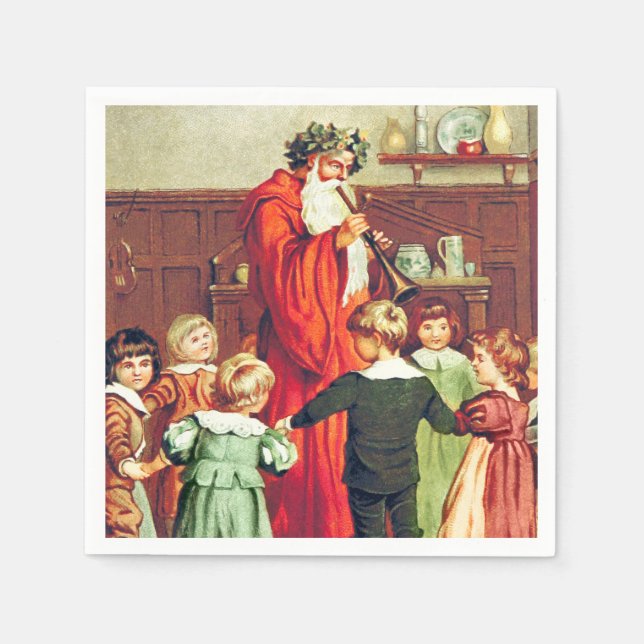 Servilleta De Papel Father Christmas Blowing The Horn (Anverso)