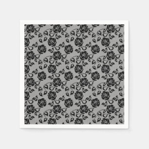 Servilleta De Papel Faux Black Lace Rosas Fishnet Napkins