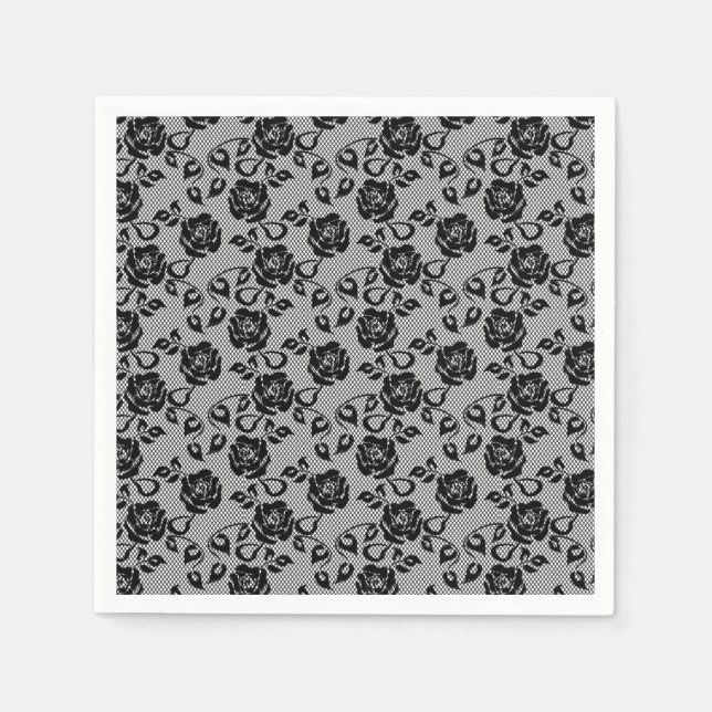 Servilleta De Papel Faux Black Lace Rosas Fishnet Napkins (Anverso)