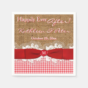 Servilleta De Papel FAUX Burlap, Lace, Gingham Boda Napkins - Rojo