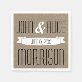 Servilleta De Papel Faux Burlap White Ribbon Monograma Papel Napkins