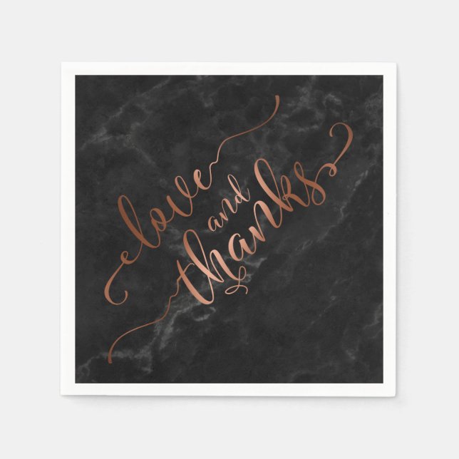 Servilleta De Papel Faux Copper Script Love and Gracias con Black Marb (Anverso)