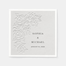 Servilleta De Papel Faux Embossed White Roses Wedding Napkins