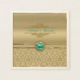 Servilleta De Papel Faux Emerald Green Gemstone Metallic Gold Damask
