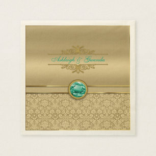 Servilleta De Papel Faux Emerald Green Gemstone Metallic Gold Damask