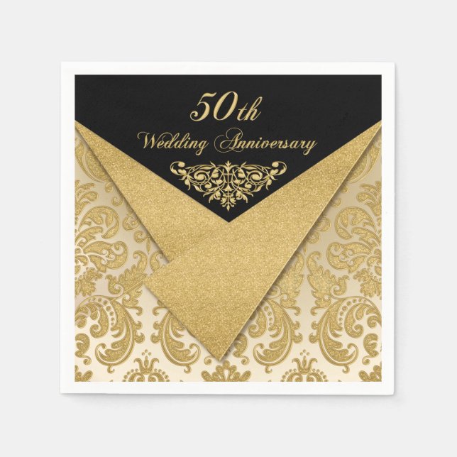 Servilleta De Papel FAUX Flaps Damask 50th Boda Aniversario Napkins (Anverso)