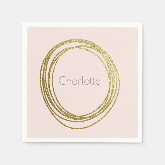 Servilleta De Papel Faux Gold Abstract Circle Design con nombre (Anverso)