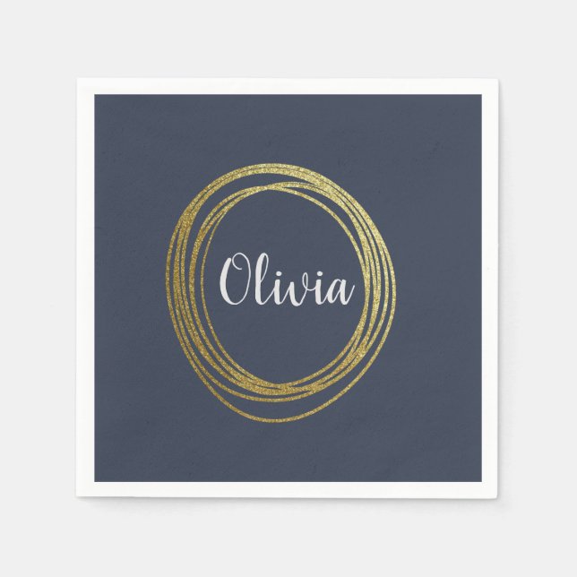 Servilleta De Papel Faux Gold Abstract Circle Design con nombre (Anverso)