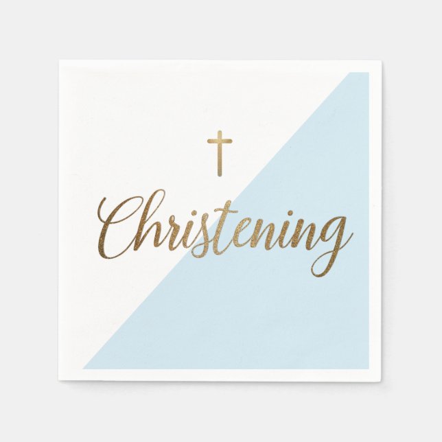 Servilleta De Papel Faux gold blue Baby Boy Christening (Anverso)