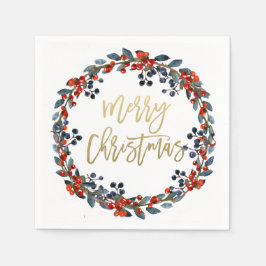 Servilleta De Papel Faux Gold Merry Christmas Berries Holiday Party