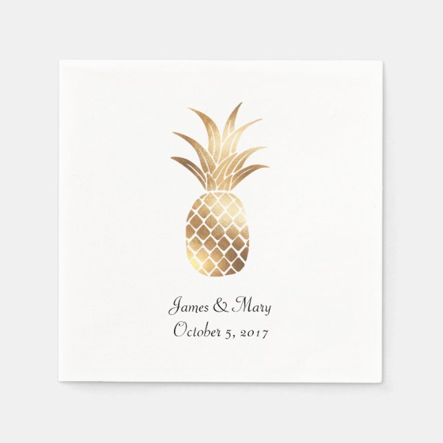 Servilleta De Papel Faux Gold Pineapple Boda Cocktail Napkins (Anverso)