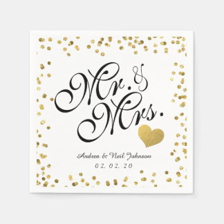 Servilleta De Papel Faux Gold Purpurina Confetti Sr. y Sra. Boda
