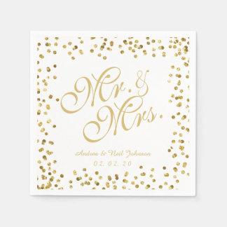 Servilleta De Papel Faux Gold Purpurina Elegant Sr. y Sra. Boda