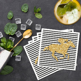 Servilleta De Papel Faux Gold Purpurina Race Horario Bandas blancas y