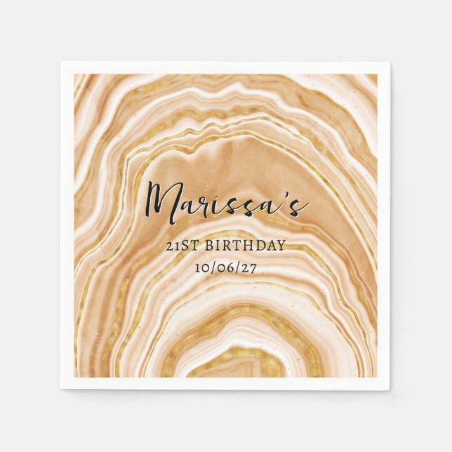 Servilleta De Papel Faux Golden Agate 21 cumpleaños (Anverso)