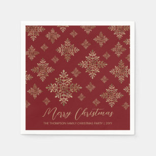 Servilleta De Papel Faux Golden Relieve metalizado Snowflakes On Red (