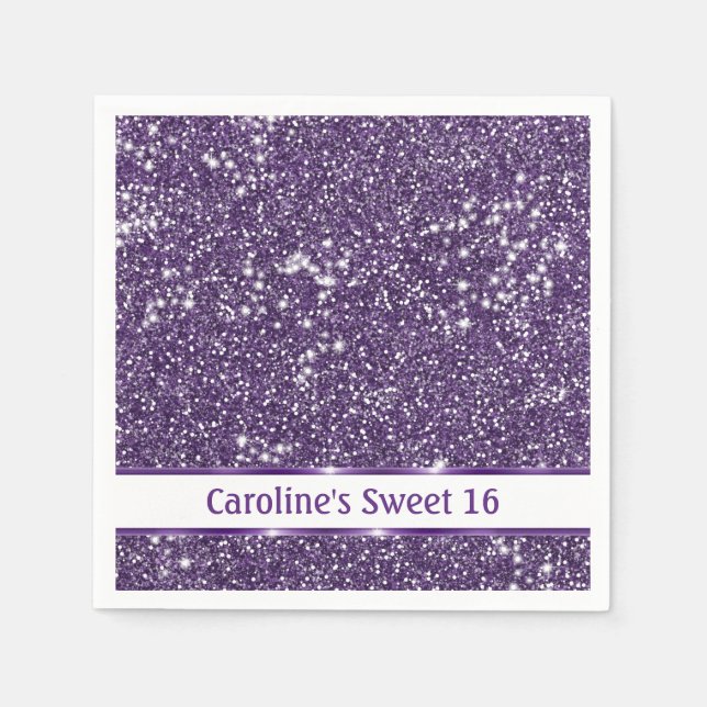 Servilleta De Papel Faux Purple Purpurina Textura Aspecto Con Texto Pe (Anverso)