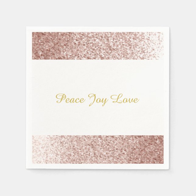 Servilleta De Papel Faux Purpurina Rosa Gold Peace Joy Love (Anverso)