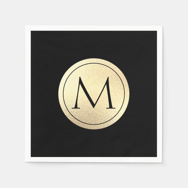 Servilleta De Papel Faux Relieve metalizado dorado Monogram Napkins (Anverso)