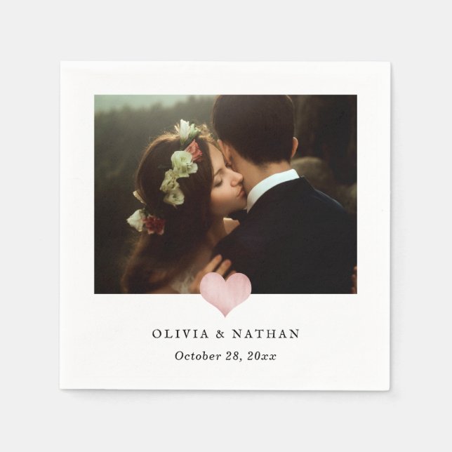 Servilleta De Papel Faux Rosa Gold Heart | Boda fotográfico de Moda (Anverso)