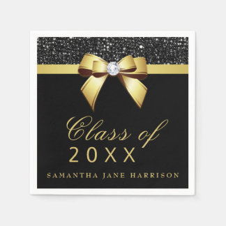 Servilleta De Papel Faux Sequins Bow Gold Black Graduation Party