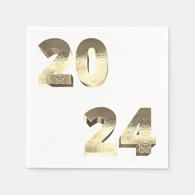 Servilleta De Papel Faux Silver Gold Feliz Año Nuevo 2024 (Anverso)