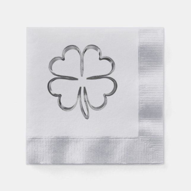Servilleta De Papel Faux Silver Gray Clover Buena Suerte (Anverso)