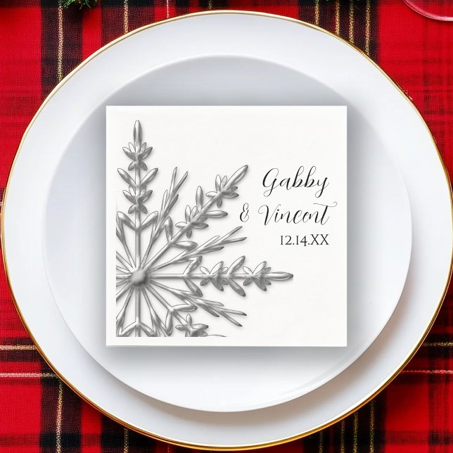 Servilleta De Papel Faux Silver Snowflakes Winter Wedding (Subido por el creador)