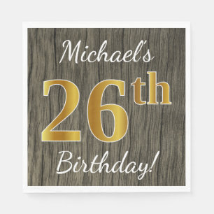 Servilleta De Papel Faux Wood, Faux Gold 26th Birthday + Custom Name