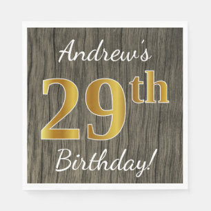 Servilleta De Papel Faux Wood, Faux Gold 29th Birthday + Custom Name