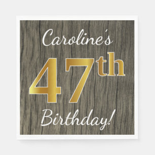 Servilleta De Papel Faux Wood, Faux Gold 47th Birthday + Custom Name