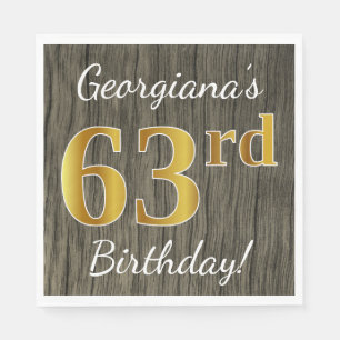 Servilleta De Papel Faux Wood, Faux Gold 63rd Birthday + Custom Name