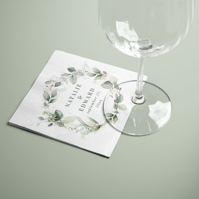 Servilleta De Papel Favor de boda elegante de eucalipto acuarela (Subido por el creador)