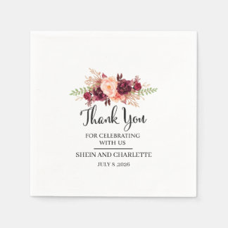 Servilleta De Papel Favor de boda personalizado de color burgundy, Flo