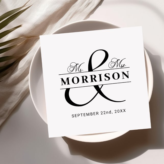 Servilleta De Papel Favor de la boda Sr. Sra. Black White (Subido por el creador)