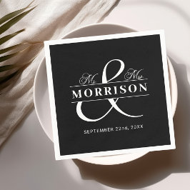 Servilleta De Papel Favor de la boda Sr. Sra. Black White