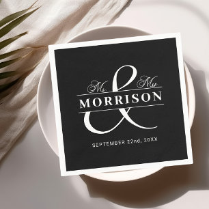 Servilleta De Papel Favor de la boda Sr. Sra. Black White