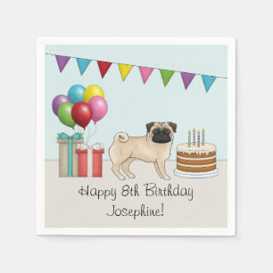 Servilleta De Papel Fawn Pug Lindo Perro De Dibujos Animados Cumpleaño