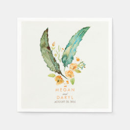 Servilleta De Papel Feathers Bohemian Verde azulada Boda
