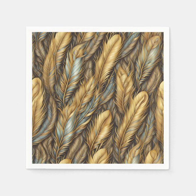 Servilleta De Papel Feathers Golden Silver Art (Anverso)