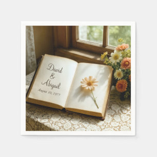 Servilleta De Papel Fecha de bodas y nombres en un libro abierto