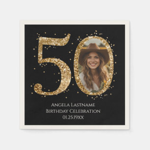 Servilleta De Papel Fecha de foto de cumpleaños 50 Adulto con brillo d