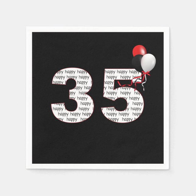 Servilleta De Papel Felices 35 años en las servilletas negras (Anverso)