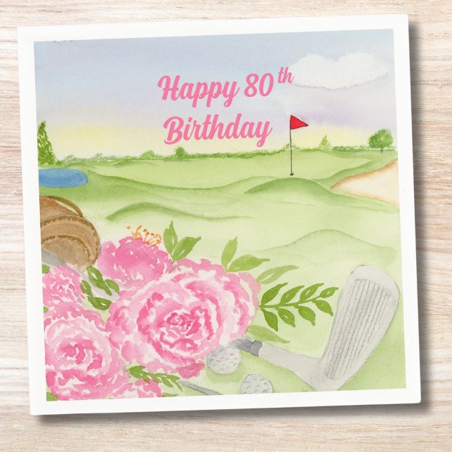 Servilleta De Papel Felices 80 cumpleaños en el campo de golf (Subido por el creador)