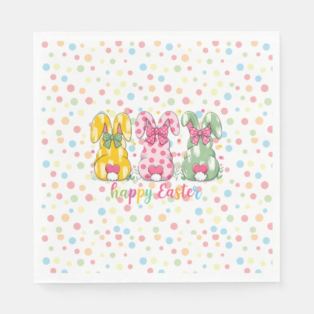 Servilleta De Papel Felices conejitas de Pascua con Polka (Anverso)