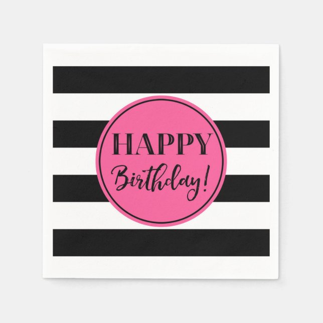 Servilleta De Papel Felices cumpleaños Black Black Stripes Napkins (Anverso)