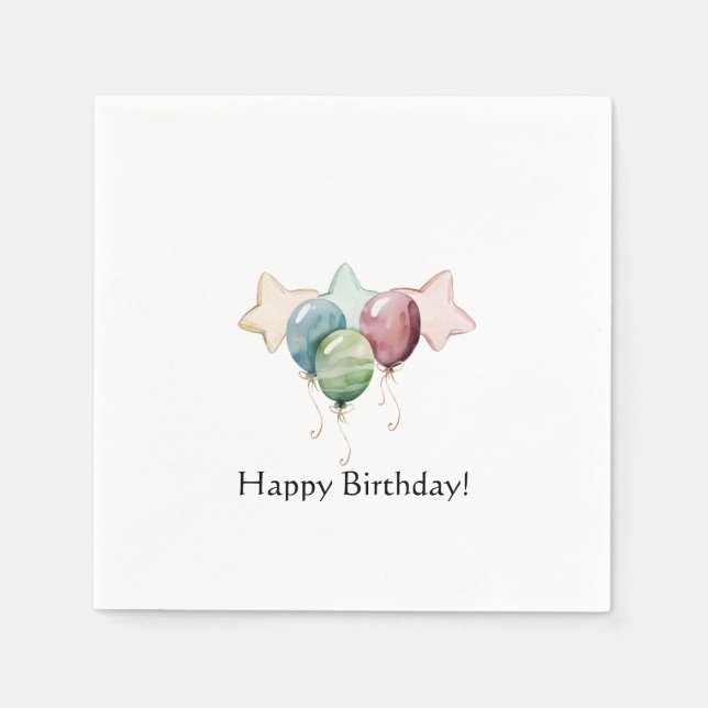 Servilleta De Papel Felices Estrellas de Cumpleaños y Globos (Anverso)