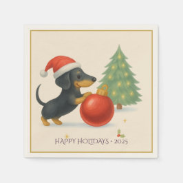 Servilleta De Papel Felices Fiestas 2025 Dachshund Perro Napkins