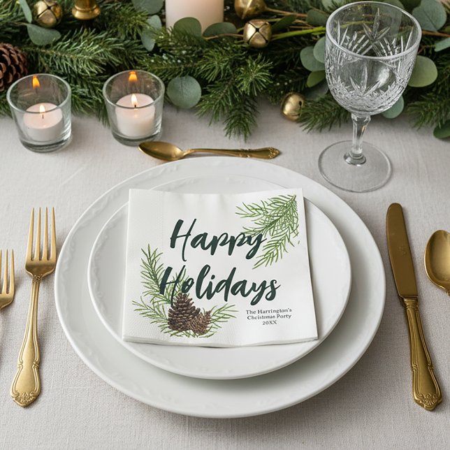 Servilleta De Papel Felices Fiestas Acuarela Pino Invernal Personaliza (Subido por el creador)