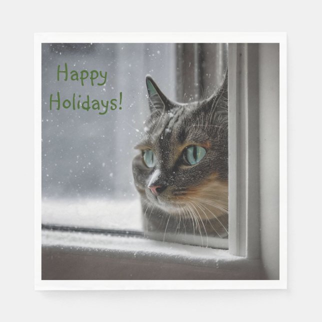 Servilleta De Papel Felices Fiestas Gato Kitty (Anverso)